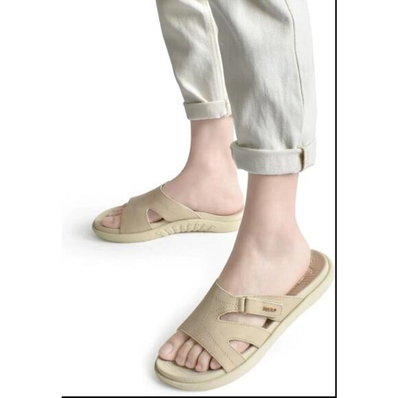 KuaiLu NEW Women Orthotic Slides Lightweight Slip On Sandals Beige Tan Size 8.5 - Picture 1 of 9